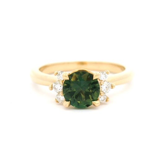 14k Yellow Engagement Ring with 0.88ct Teal Sapphire and Accent Lab-Grown Diamonds
