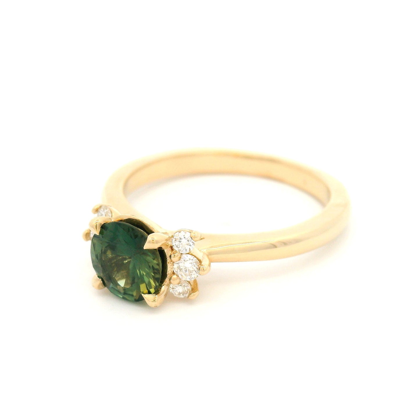 14k Yellow Engagement Ring with 0.88ct Teal Sapphire and Accent Lab-Grown Diamonds
