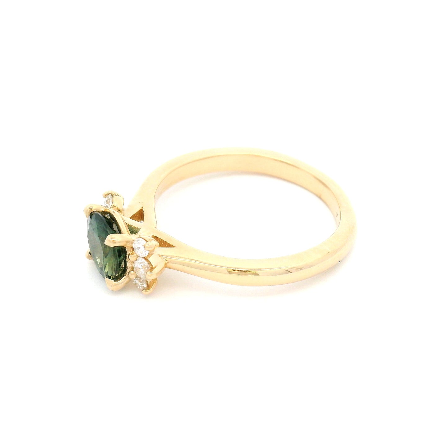 14k Yellow Engagement Ring with 0.88ct Teal Sapphire and Accent Lab-Grown Diamonds
