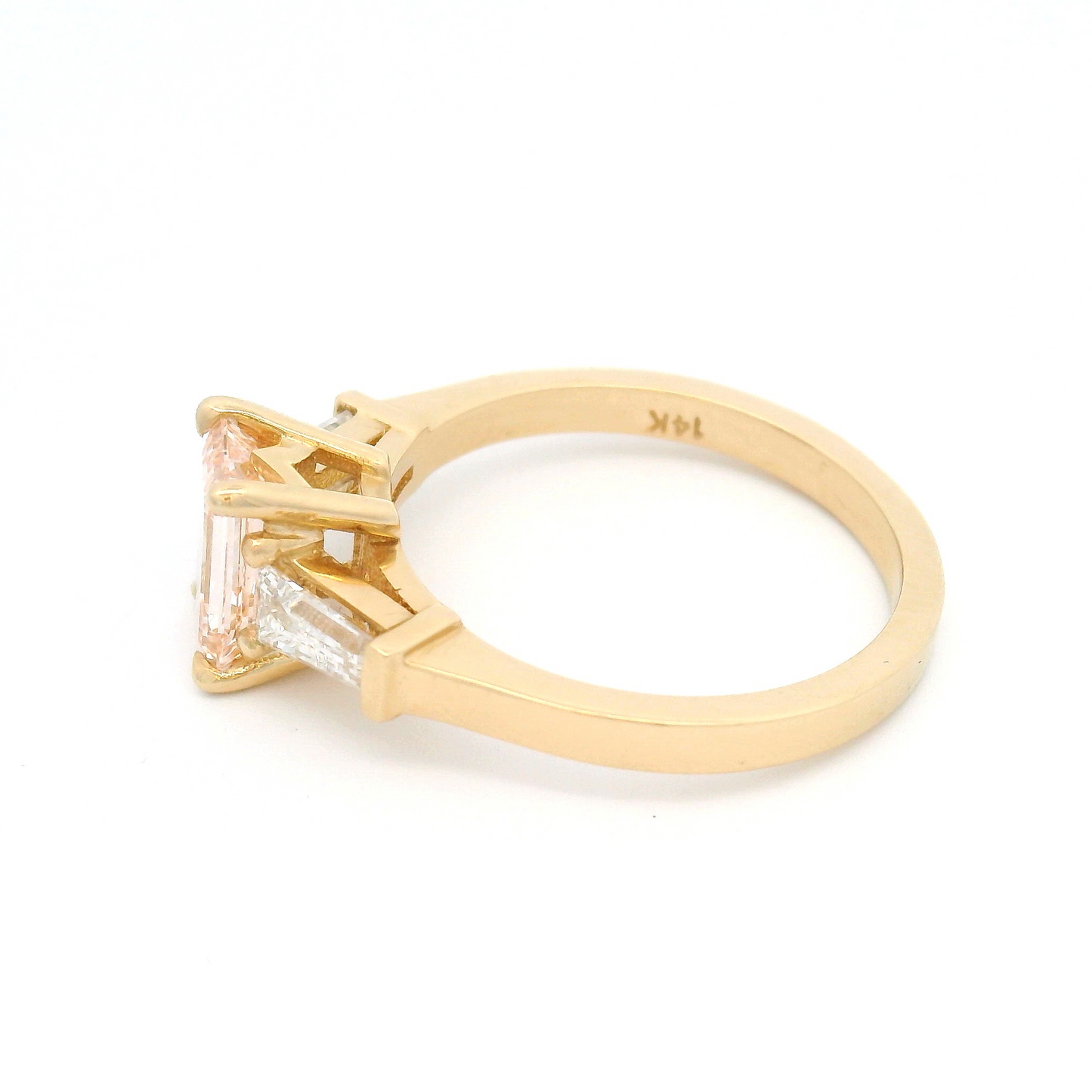 14k Yellow Ring with 1.08ct Lab Grown Pink Diamond and Lab Grown Baguettes