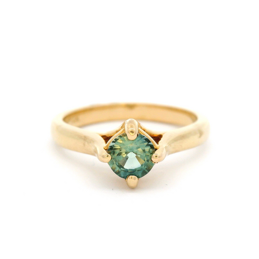 14k Yellow Solitaire set with 0.58ct Teal Sapphire