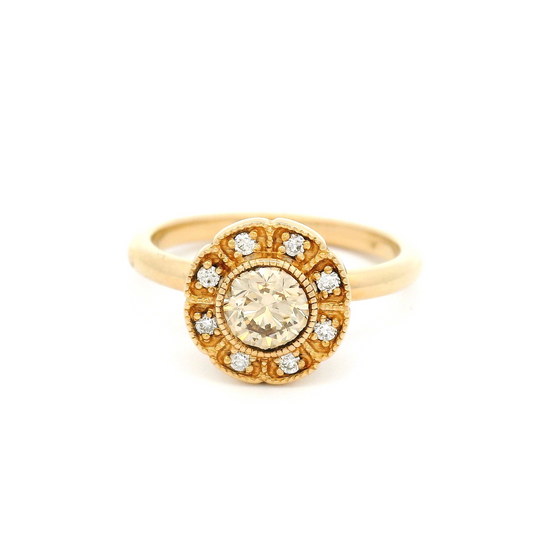 14k Yellow Ring with 0.54ct Champagne Diamond and Accent Diamond Halo