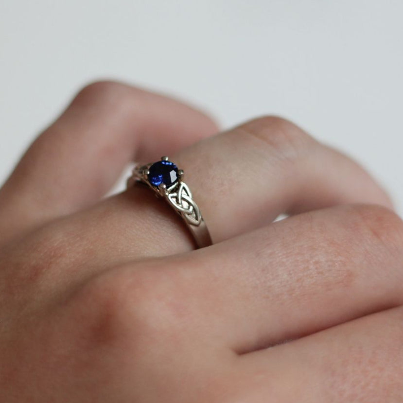 14k White Celtic Knot Solitaire set with 0.55ct Blue Sapphire