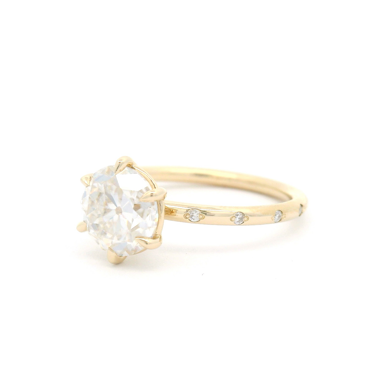 14k Yellow Six-Claw Solitaire with 1.37ct Moissanite and Accent Moissanites