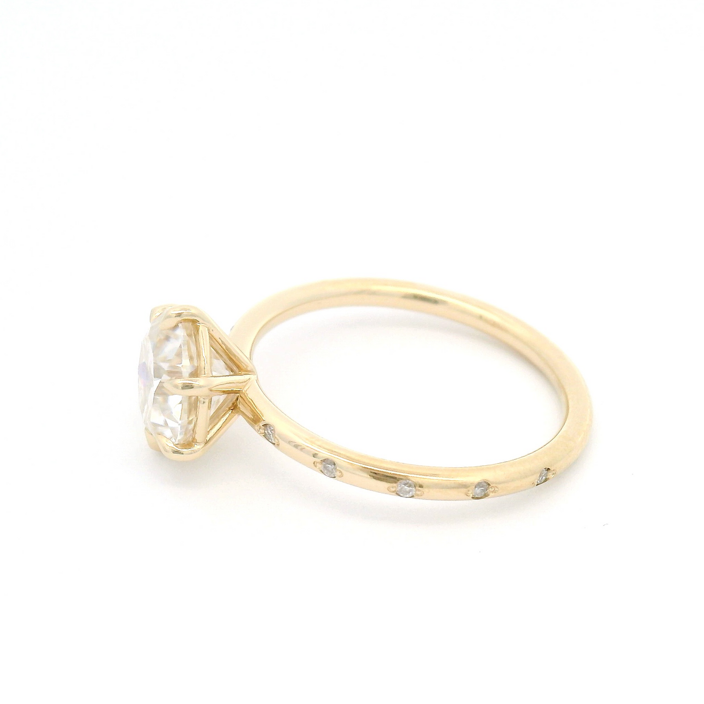14k Yellow Six-Claw Solitaire with 1.37ct Moissanite and Accent Moissanites