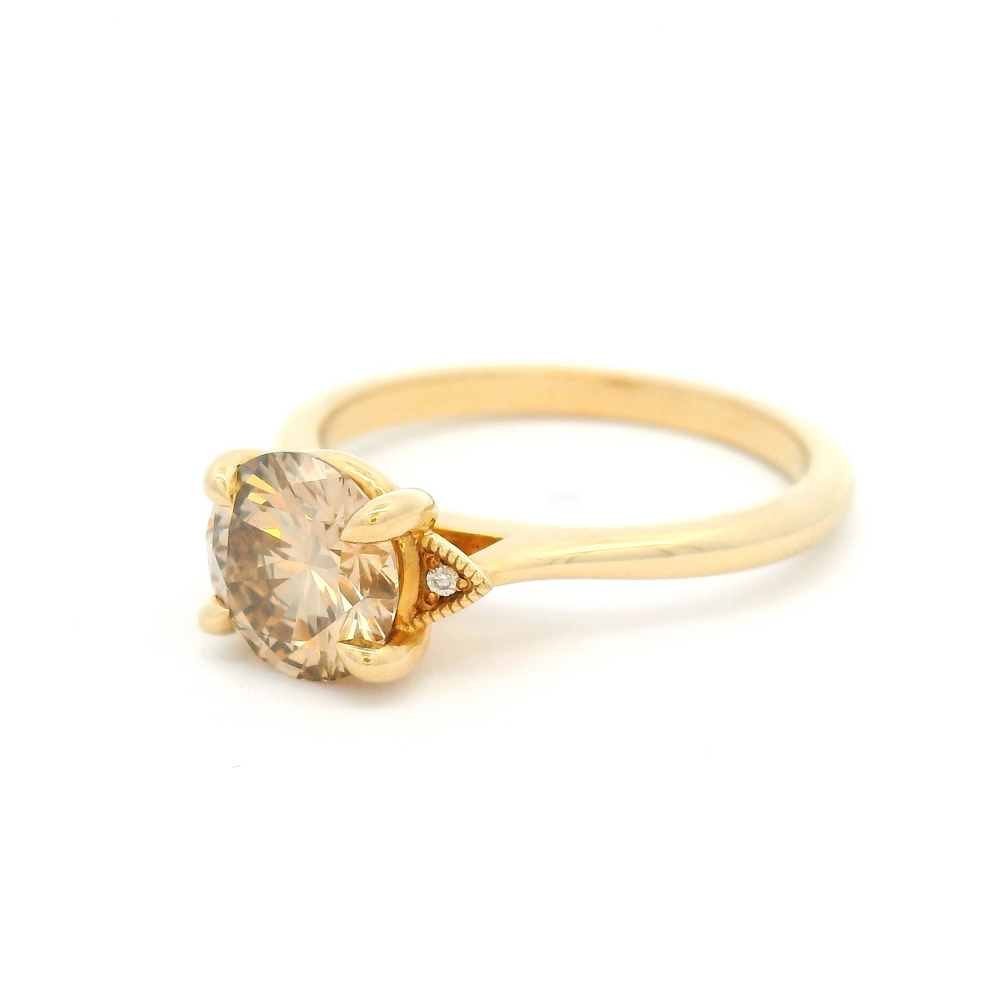 14k Yellow Solitaire with 1.2ct Fancy Light-Brown Diamond and Accent Diamonds