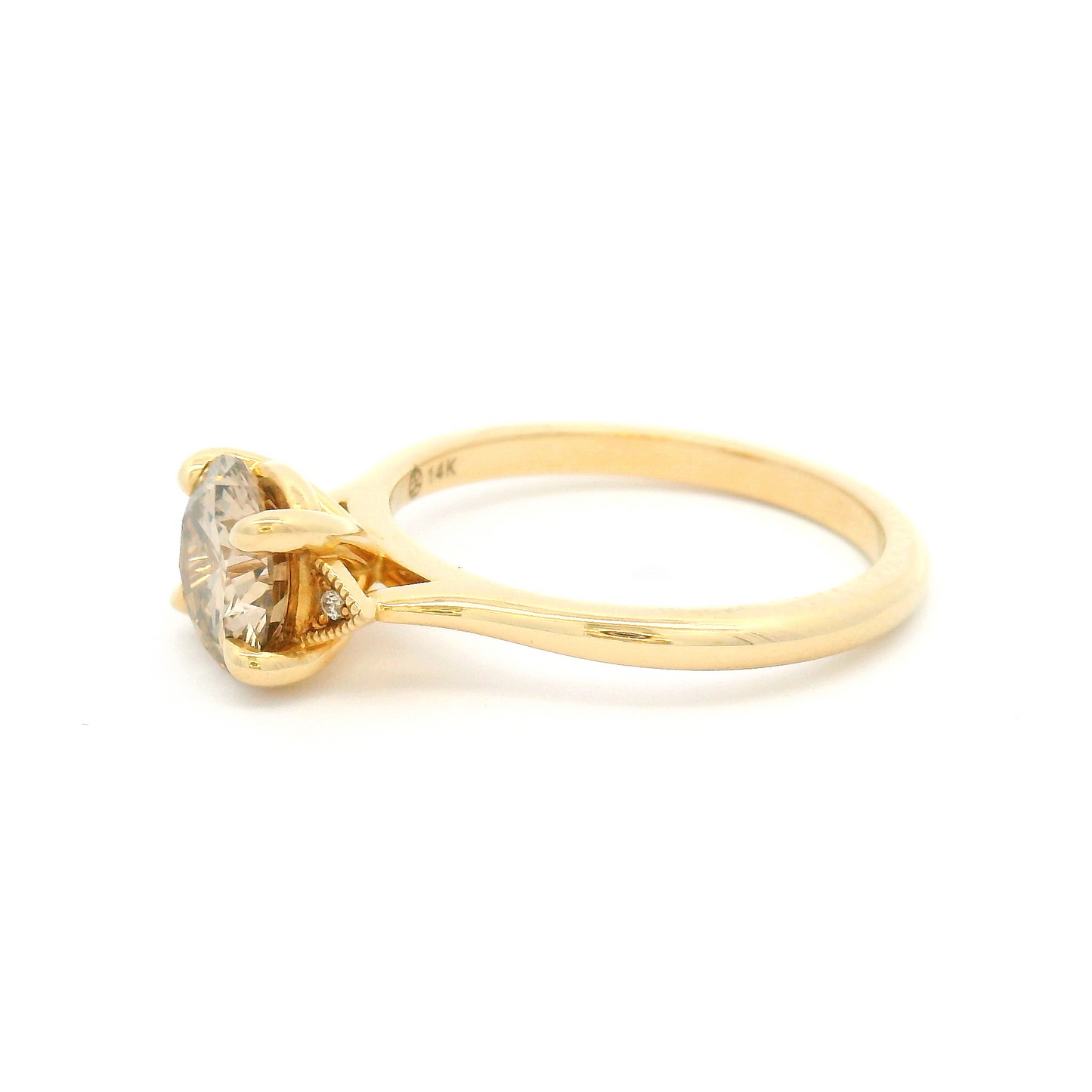 14k Yellow Solitaire with 1.2ct Fancy Light-Brown Diamond and Accent Diamonds