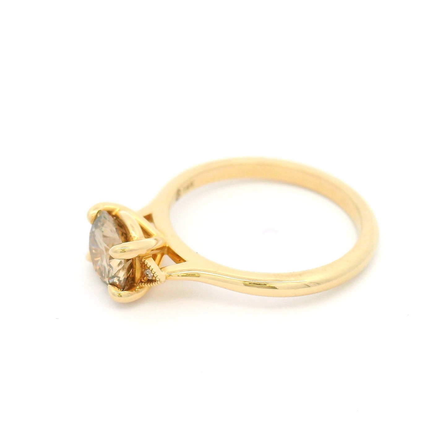 14k Yellow Solitaire with 1.2ct Fancy Light-Brown Diamond and Accent Diamonds