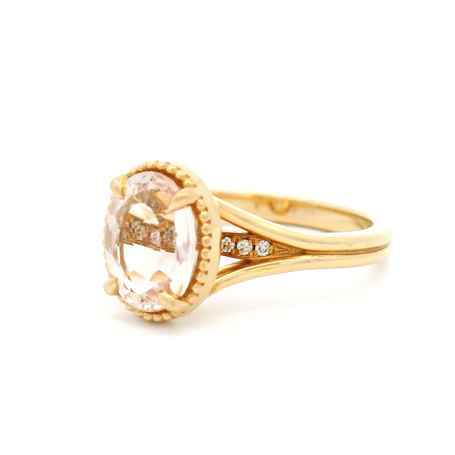 14k Yellow Engagement Ring with 1.74ct Oval Morganite and Accent Diamonds