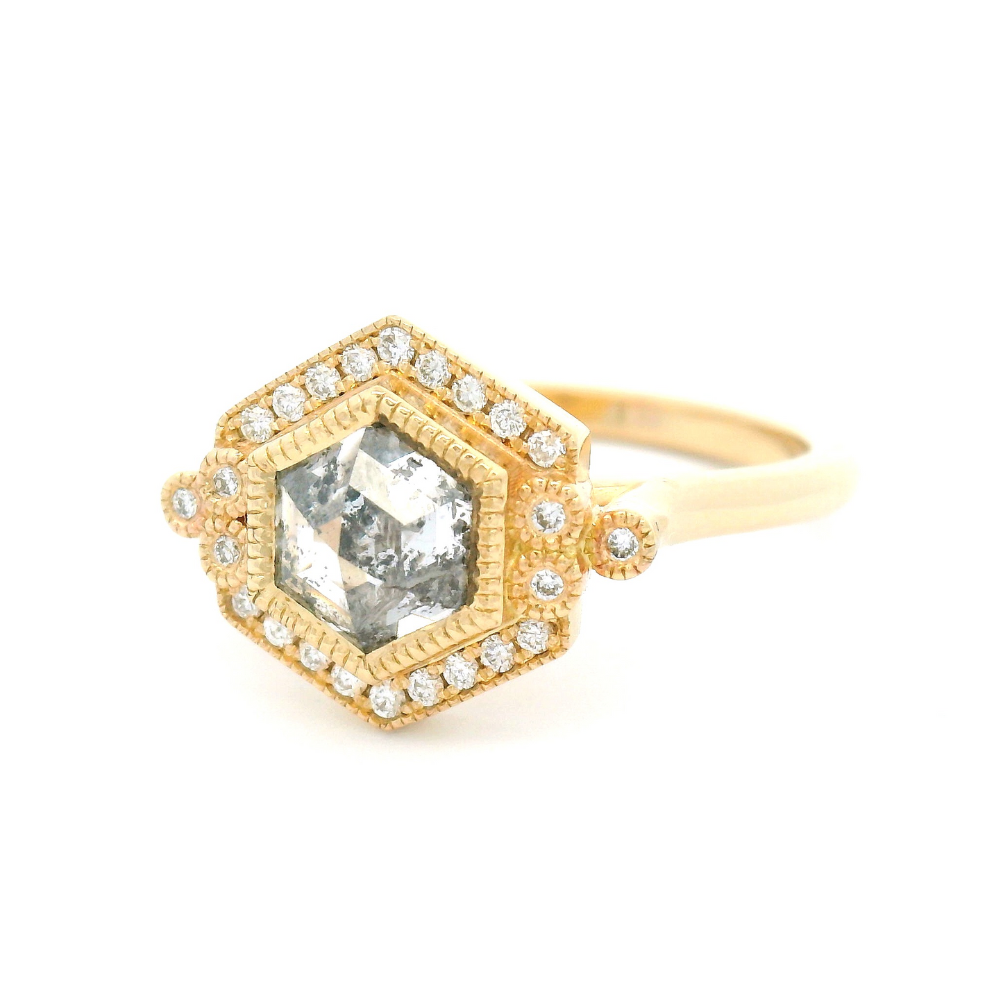 14k Yellow Engagement Ring with 1.14ct Rose-Cut Diamond and Accent Diamonds