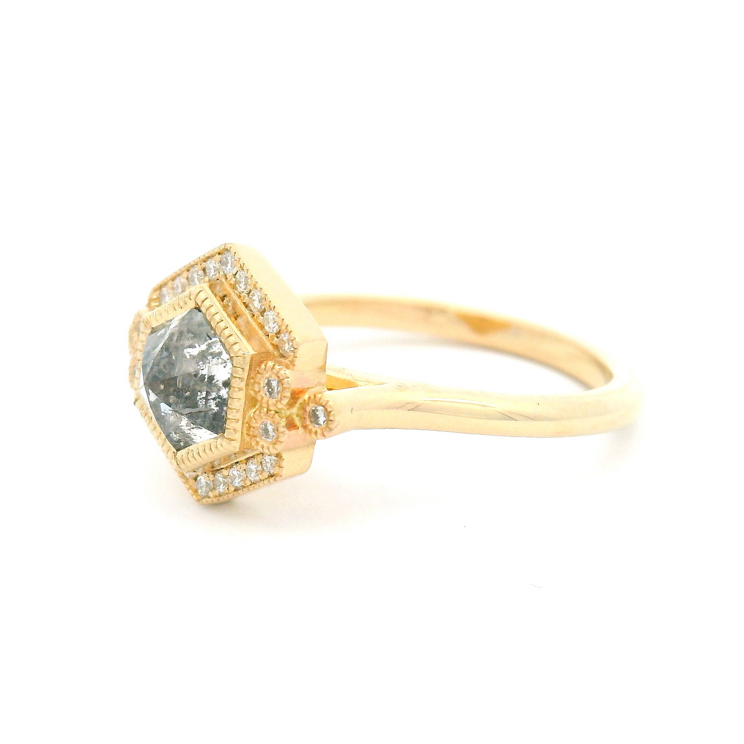 14k Yellow Engagement Ring with 1.14ct Rose-Cut Diamond and Accent Diamonds