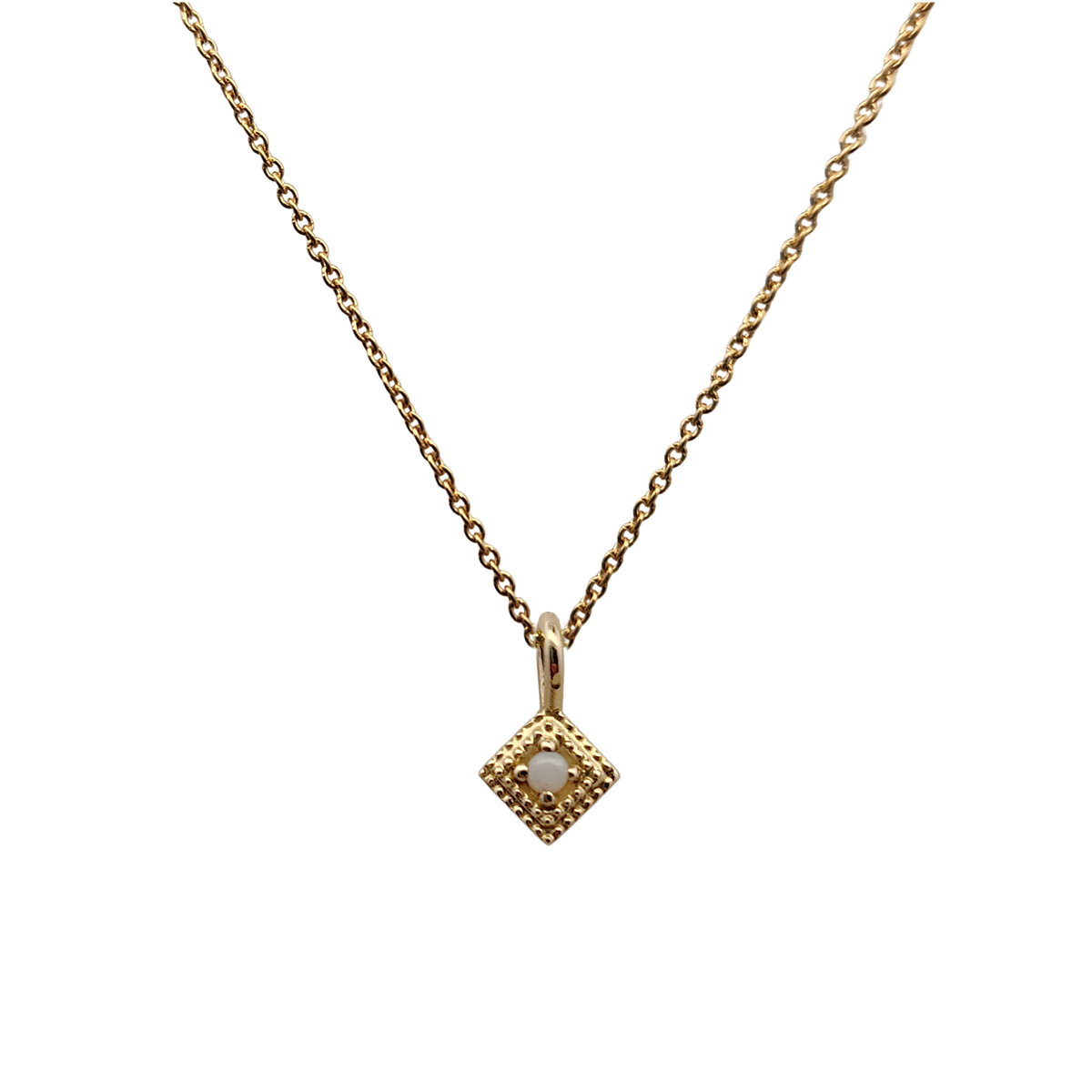 10k Yellow Gold Square & 2mm Opal Pendant