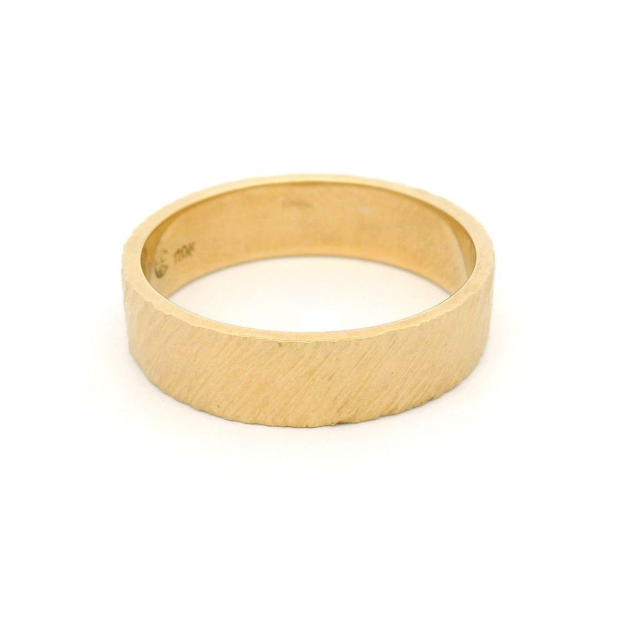 10K yellow gold 6mm band created in Toronto with organic textured waves inspired by flowing seagrass.