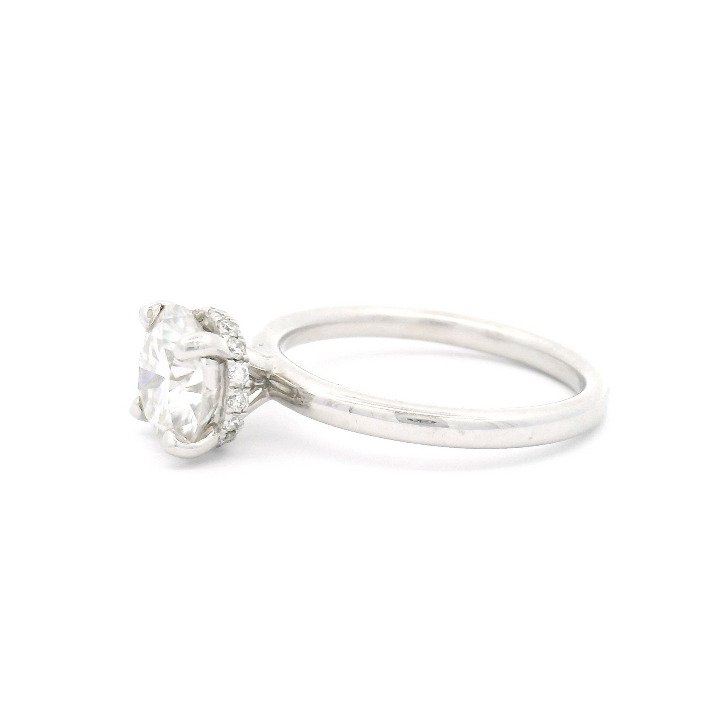 14k White Solitaire with 1.87ct Moissanite and Diamond Accent Hidden Halo