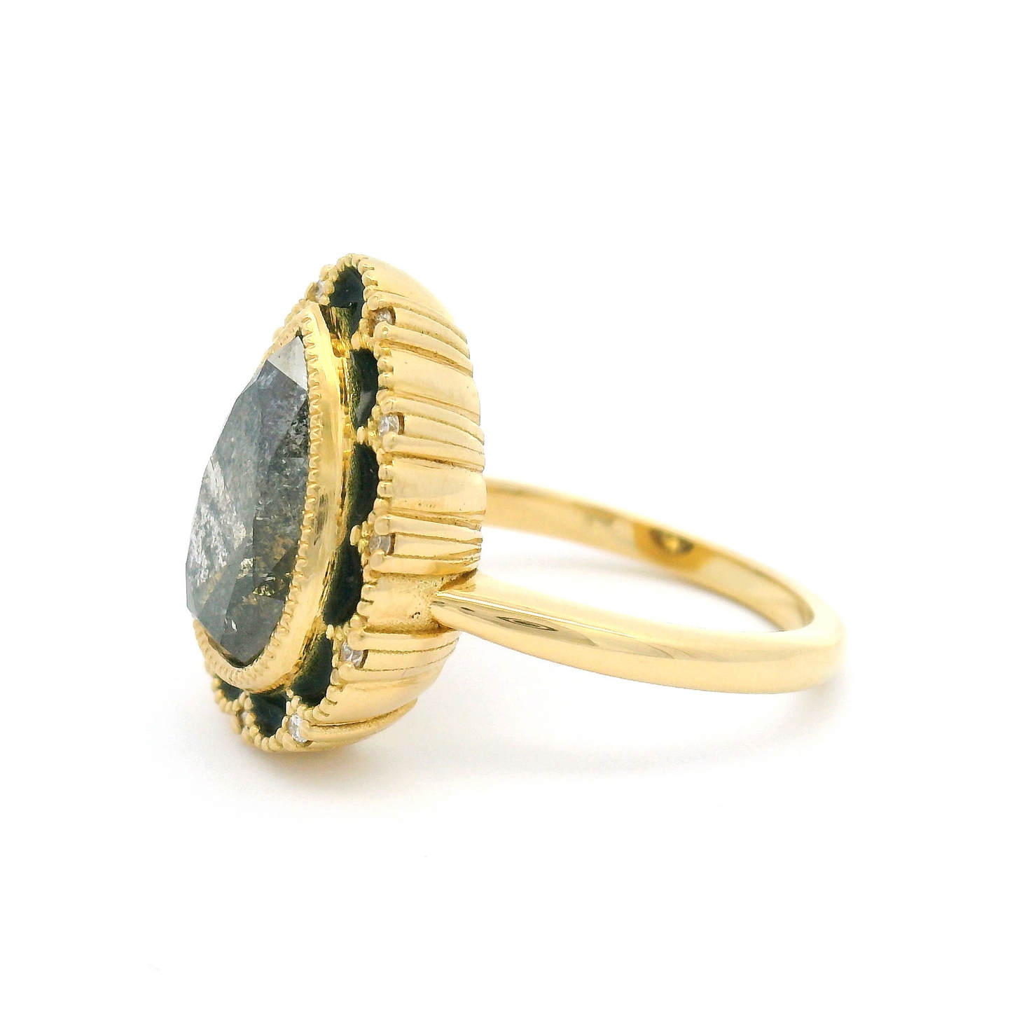 18k Yellow Enameled Ring with 3.22ct Salt & Pepper Diamond and Accent Diamonds