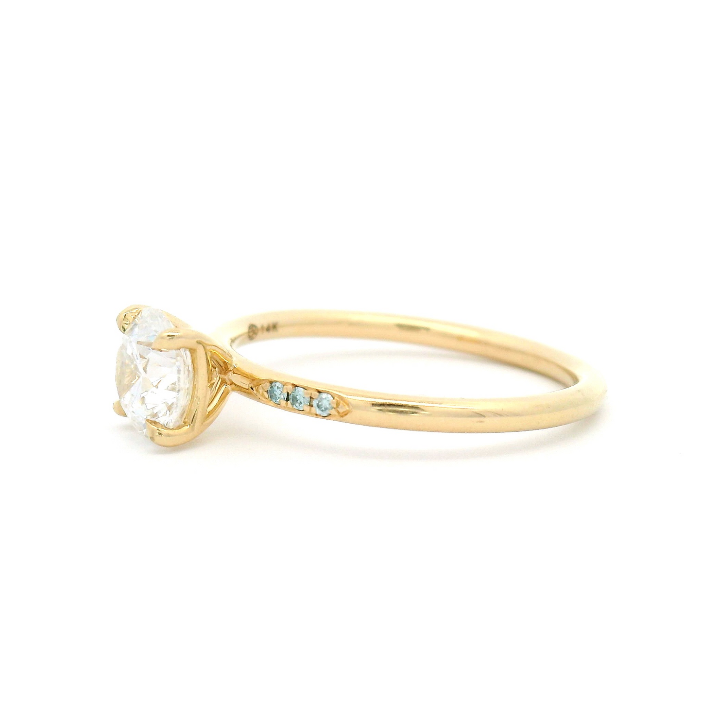 14k Yellow Engagement Ring with 0.90ct Lab-Grown Diamond and Accent Blue Diamonds