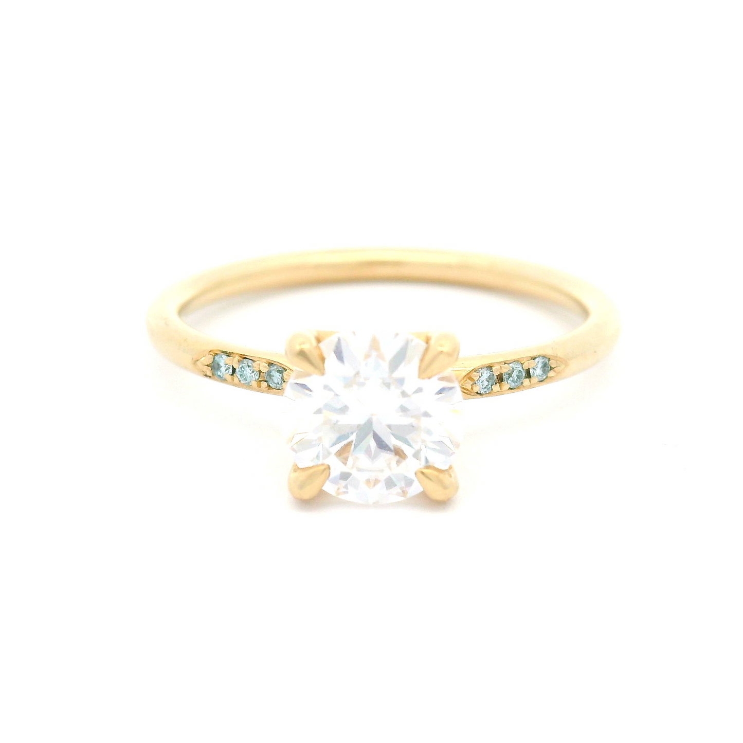 14k Yellow Engagement Ring with 1.0ct Moissanite and Accent Blue Diamonds