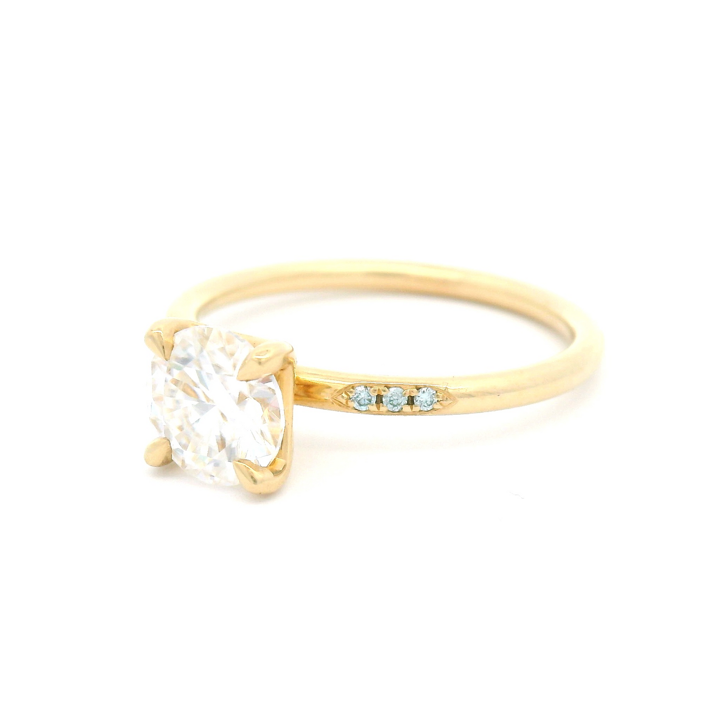 14k Yellow Engagement Ring with 1.0ct Moissanite and Accent Blue Diamonds