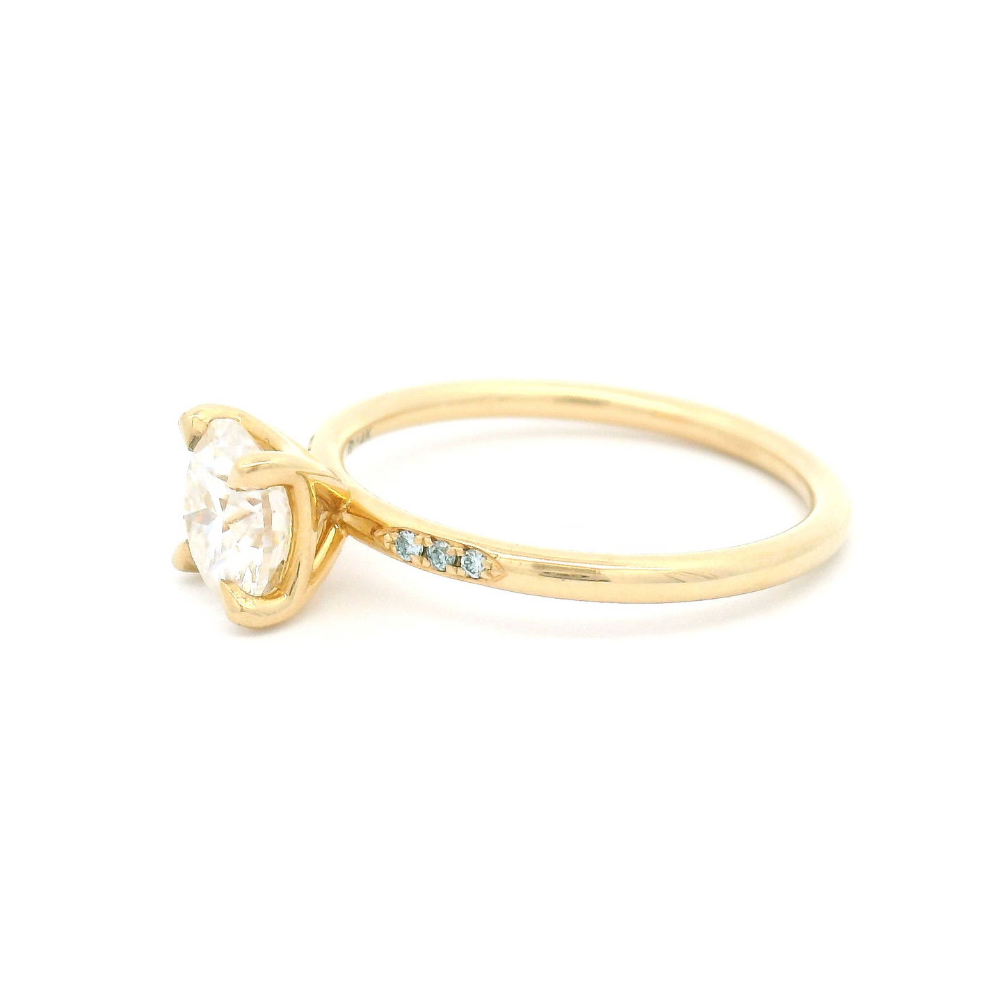 14k Yellow Engagement Ring with 1.0ct Moissanite and Accent Blue Diamonds