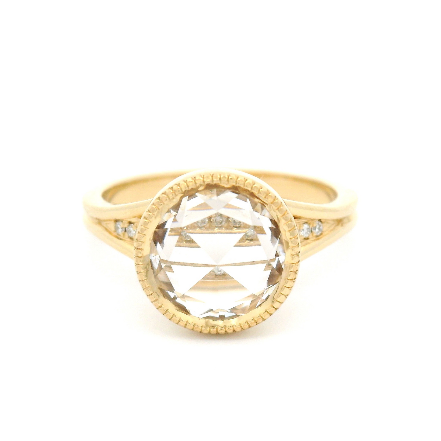 14k Yellow Ring with 2.53ct Lab-Grown Rose-Cut White Sapphire and Accent Diamonds