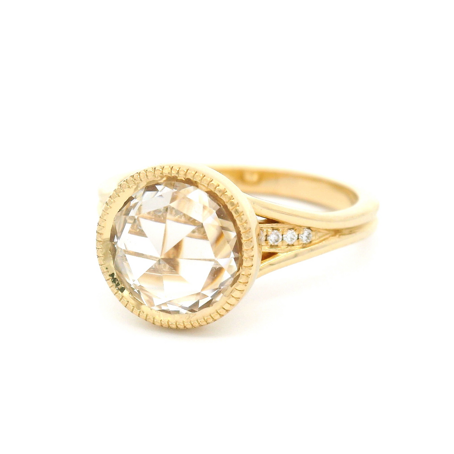 14k Yellow Ring with 2.53ct Lab-Grown Rose-Cut White Sapphire and Accent Diamonds