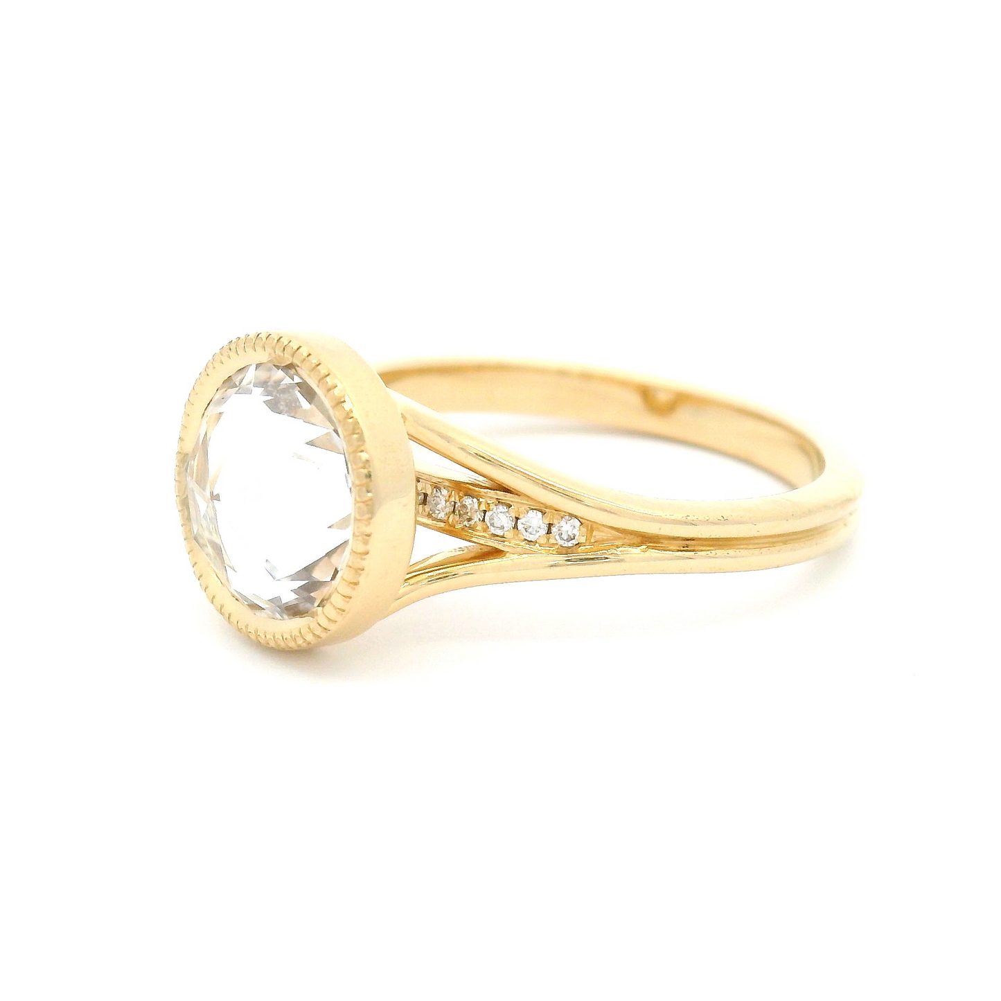 14k Yellow Ring with 2.53ct Lab-Grown Rose-Cut White Sapphire and Accent Diamonds