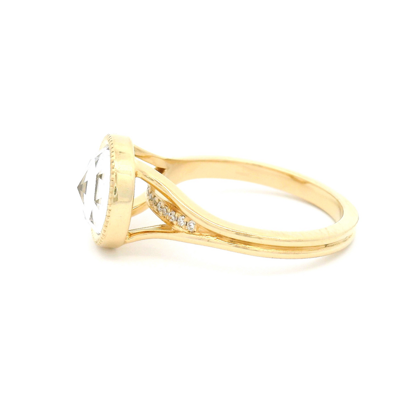 14k Yellow Ring with 2.53ct Lab-Grown Rose-Cut White Sapphire and Accent Diamonds
