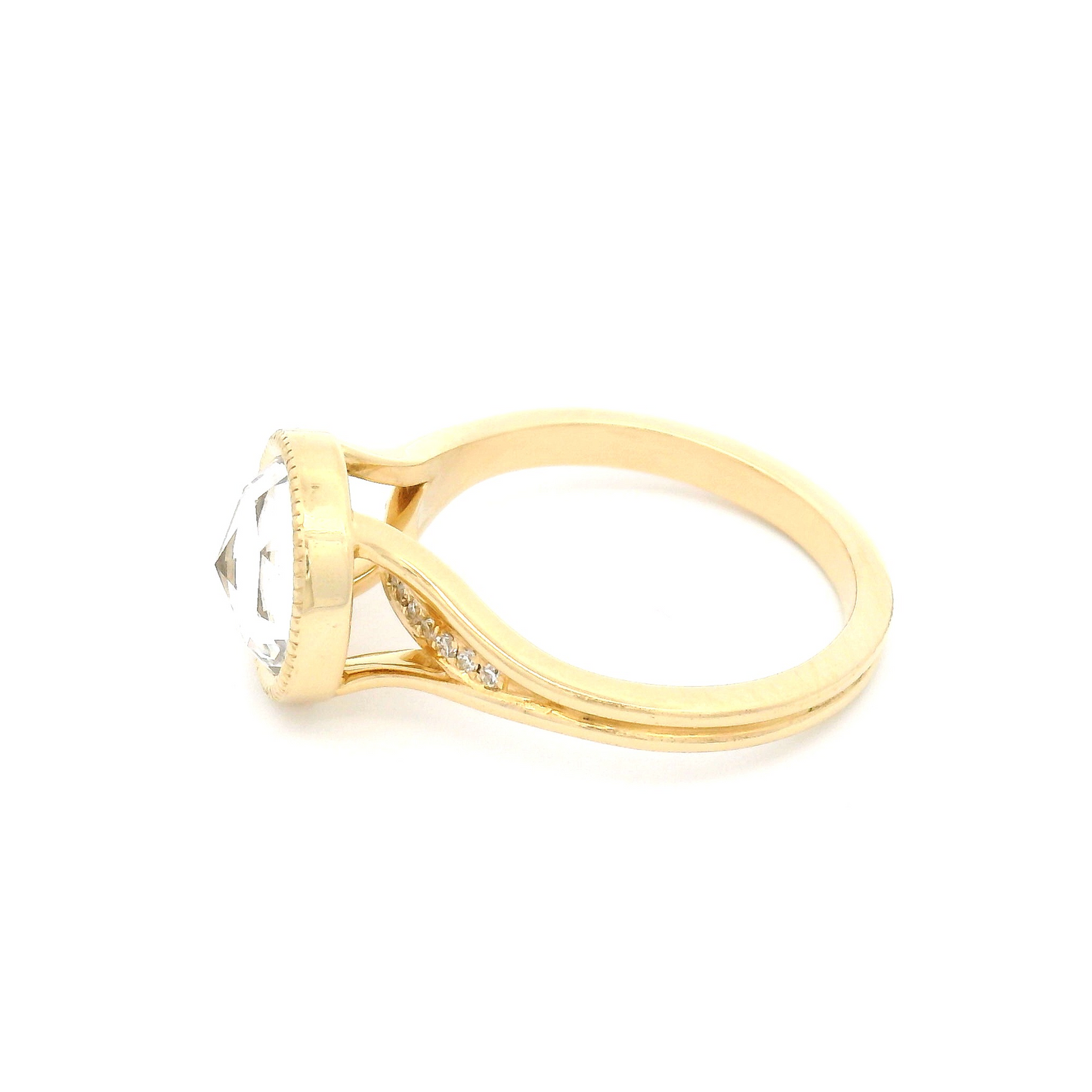 14k Yellow Ring with 2.53ct Lab-Grown Rose-Cut White Sapphire and Accent Diamonds