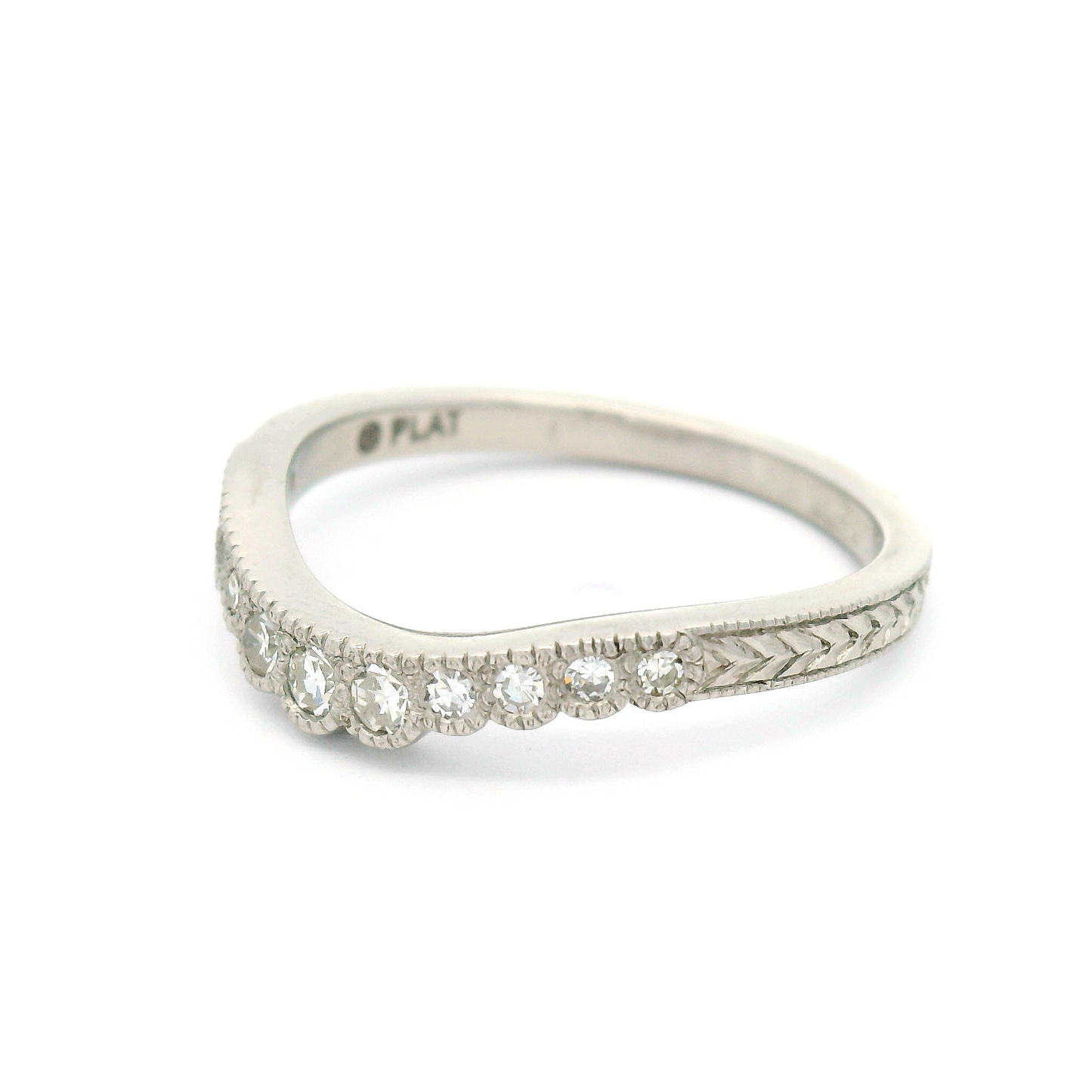 Platinum Hand-Engraved Contour Band with 0.16cts Single Cut Diamonds