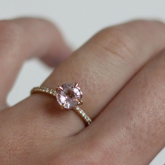 14k Yellow Engagement Ring with 1.58ct Peach Sapphire & Accent Diamonds