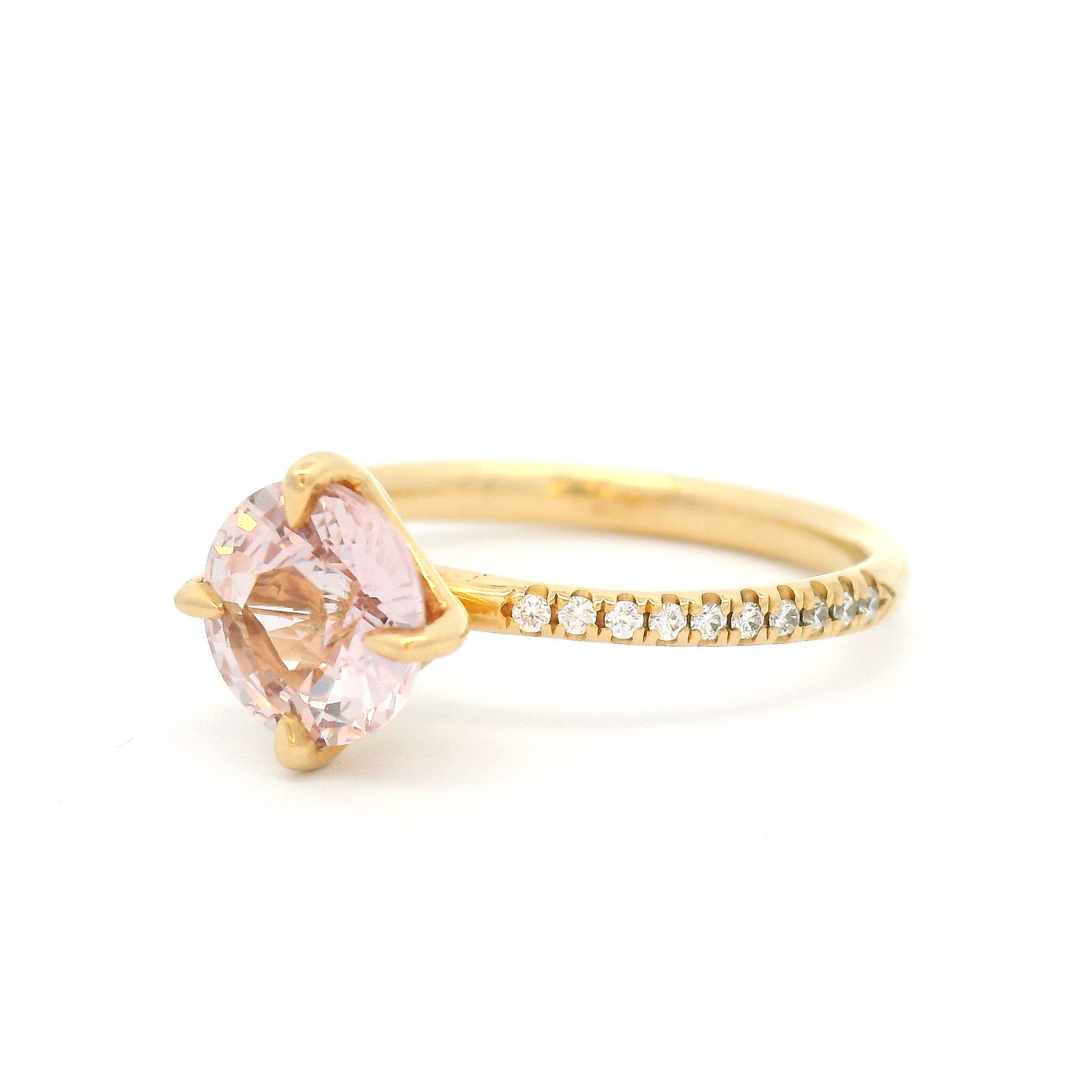 14k Yellow Engagement Ring with 1.58ct Peach Sapphire & Accent Diamonds