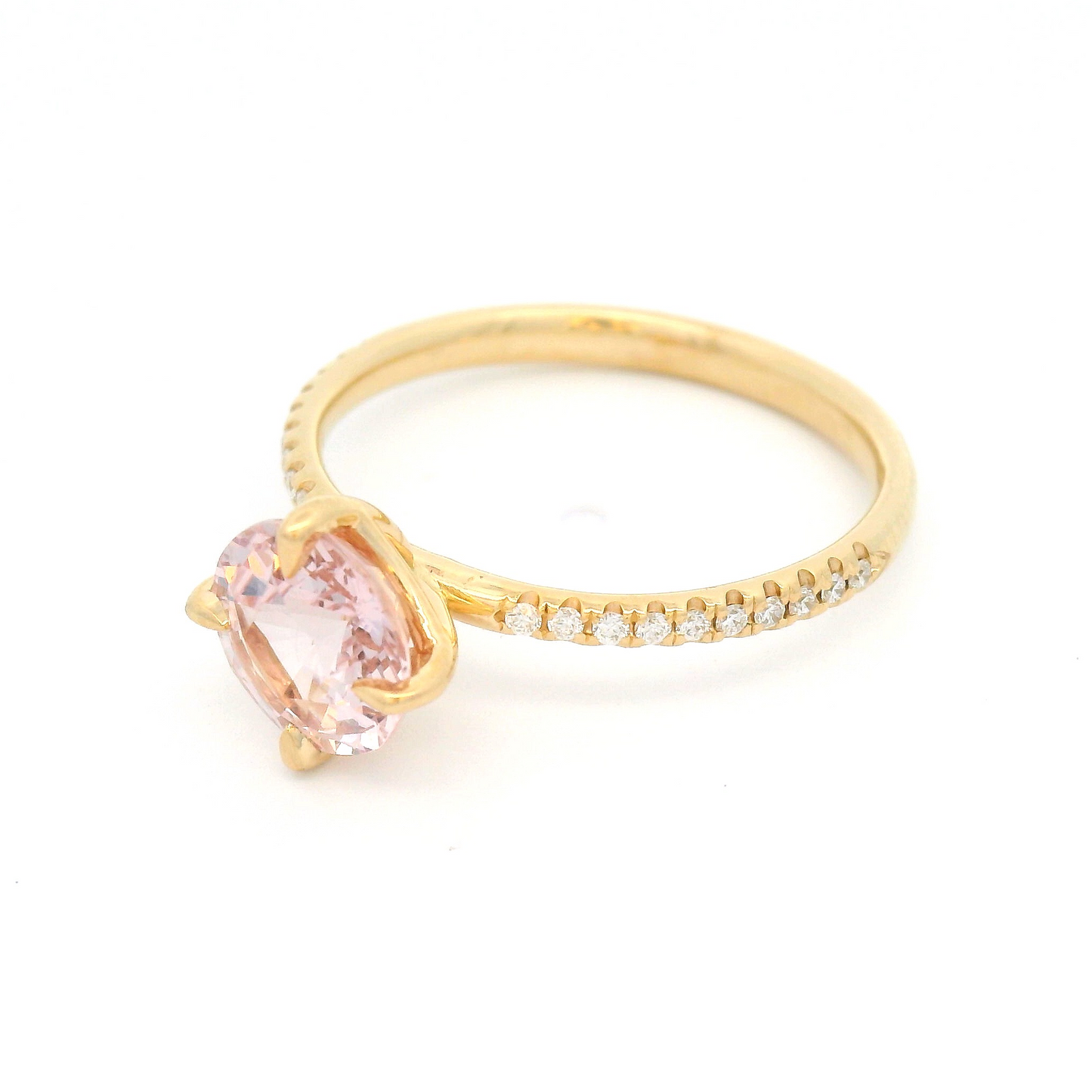 14k Yellow Engagement Ring with 1.58ct Peach Sapphire & Accent Diamonds