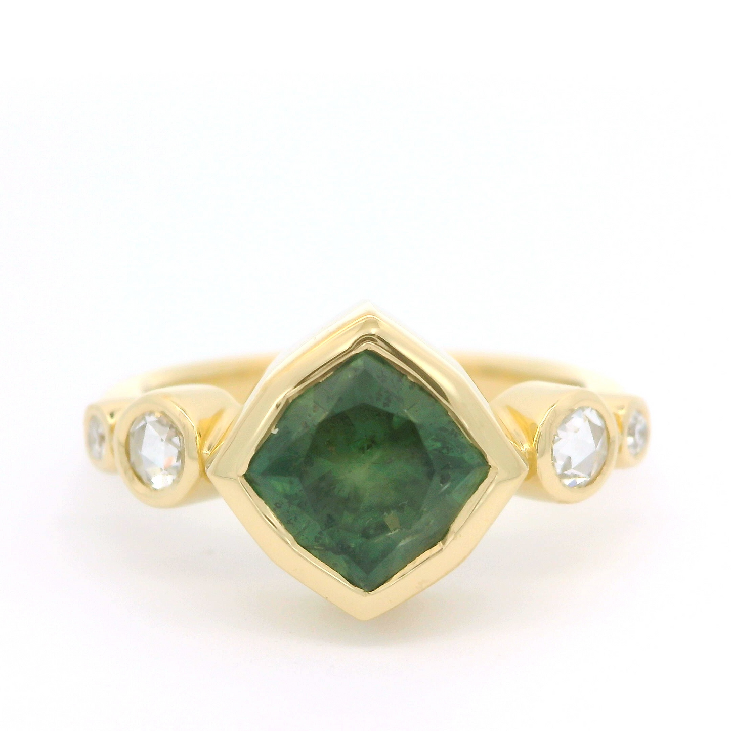 18k yellow ring 2.55ct Montana sapphire and accent diamonds.