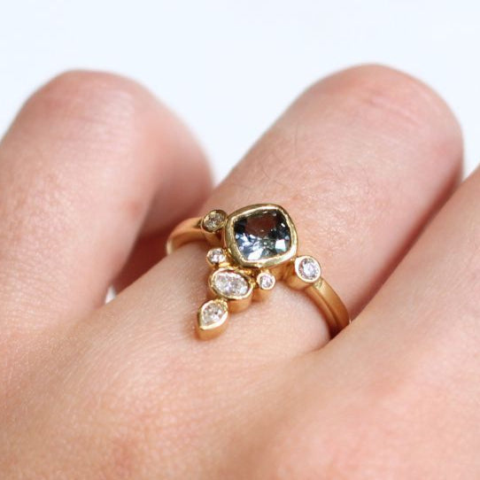 Tennesee - 18K Teal Sapphire with Accent Diamonds Engagement Ring