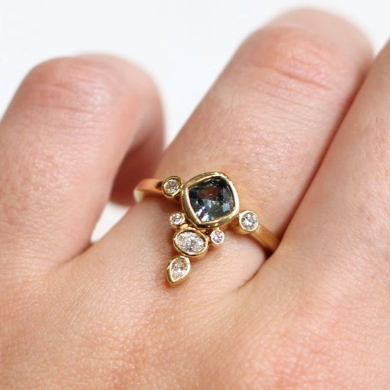 Tennesee - 18K Teal Sapphire with Accent Diamonds Engagement Ring