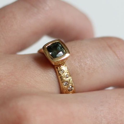 Montana Sapphire Engraved Engagement Ring