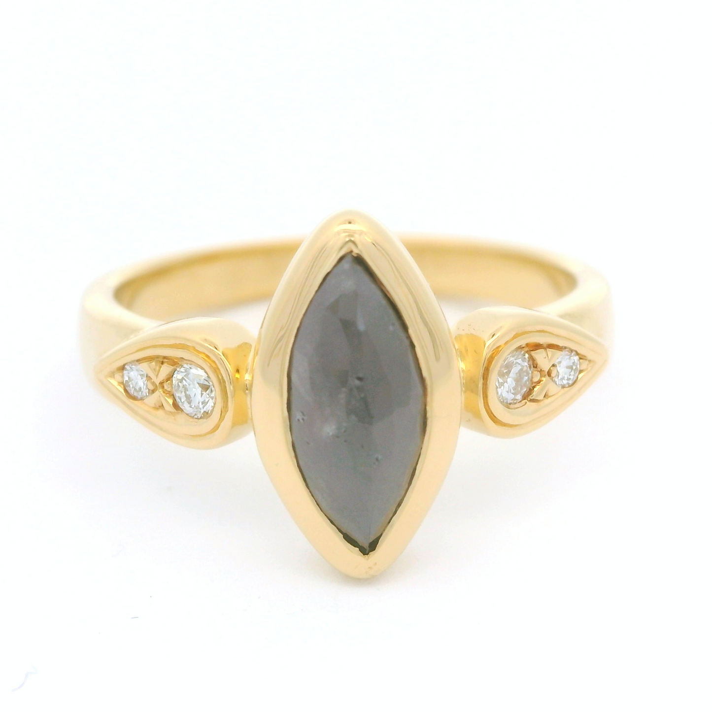 18k yellow 1.09ct grey rose cut diamond with accent diamonds.