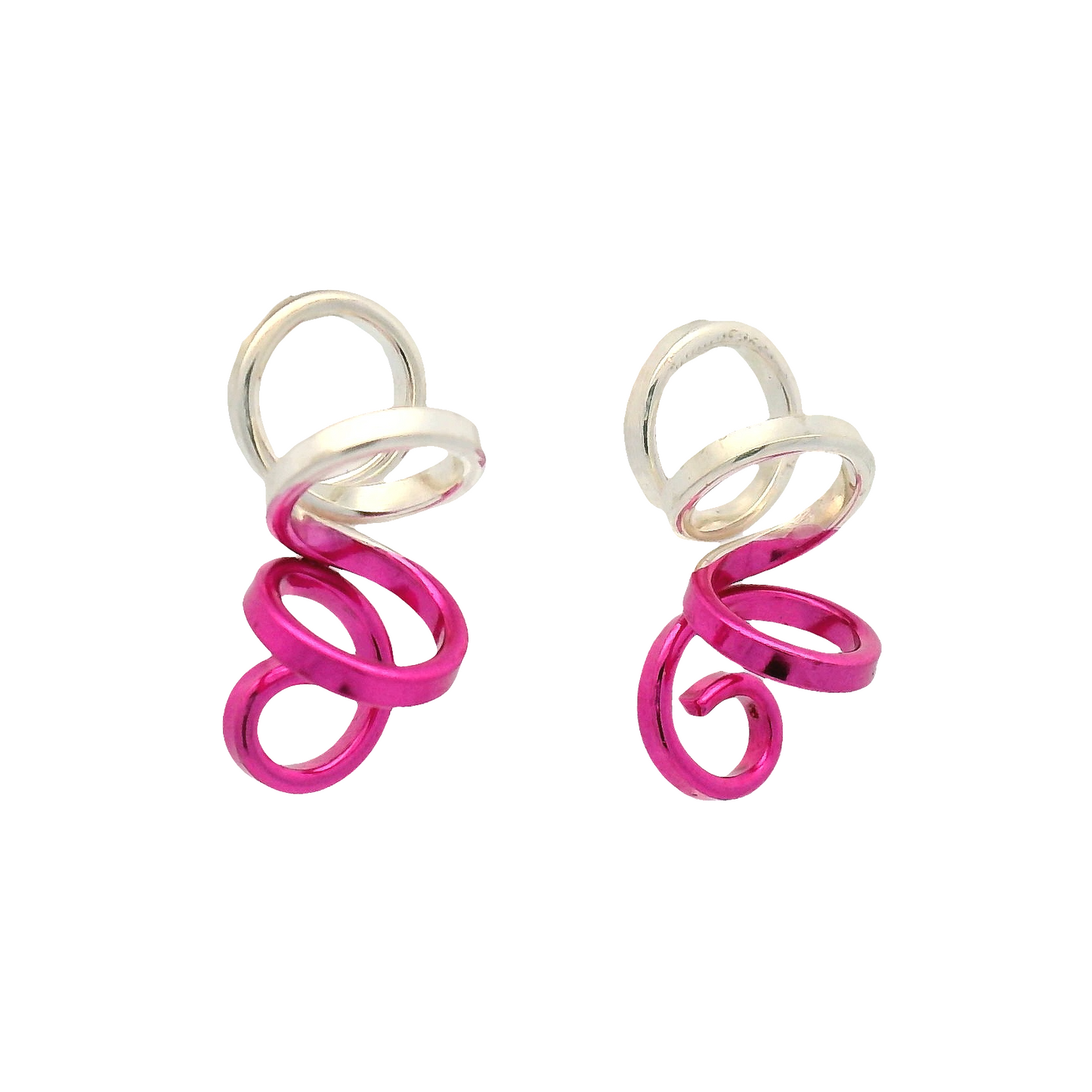 Small Pink and Silver Spiral Earrings