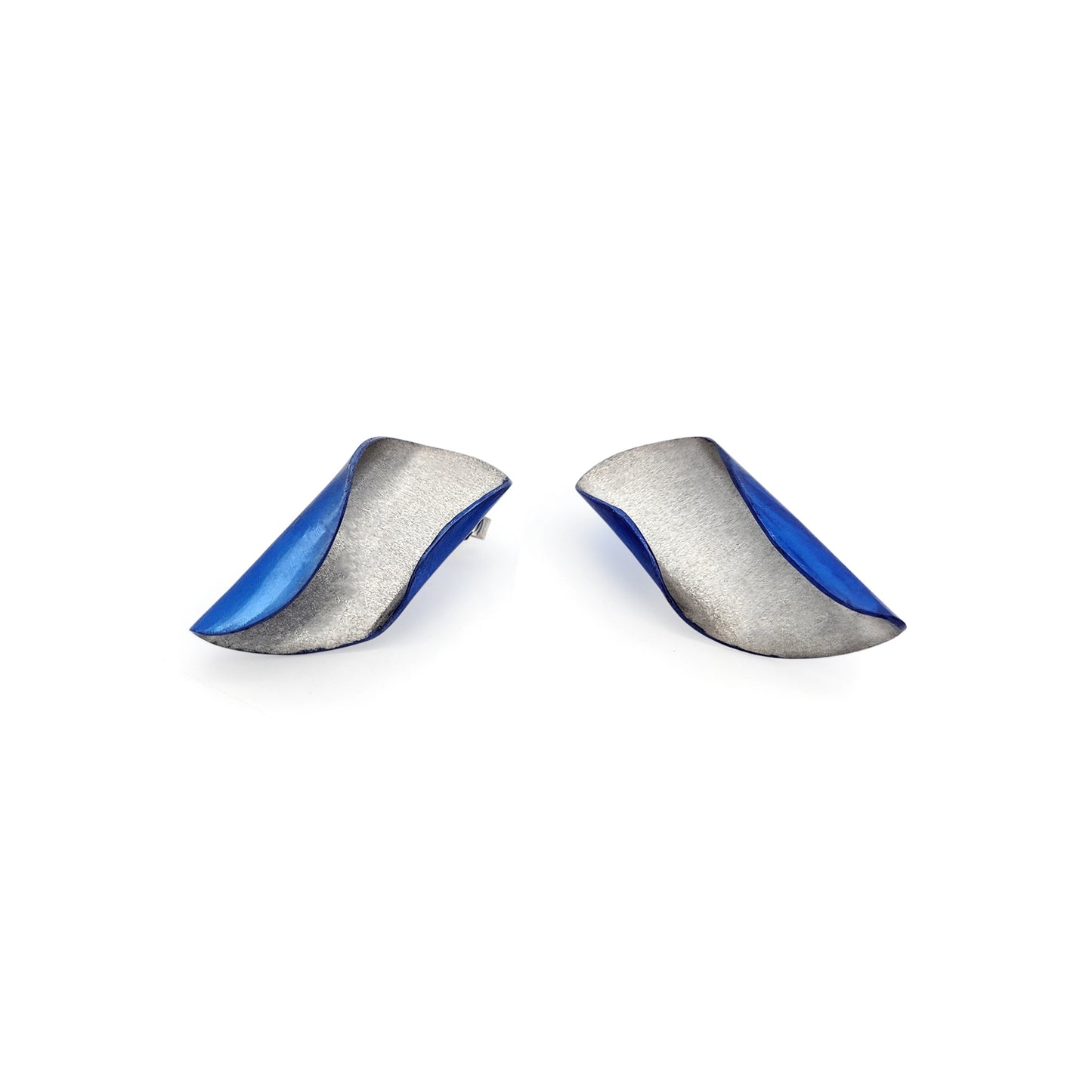 2-Tone Silver & Blue Folded Earrings