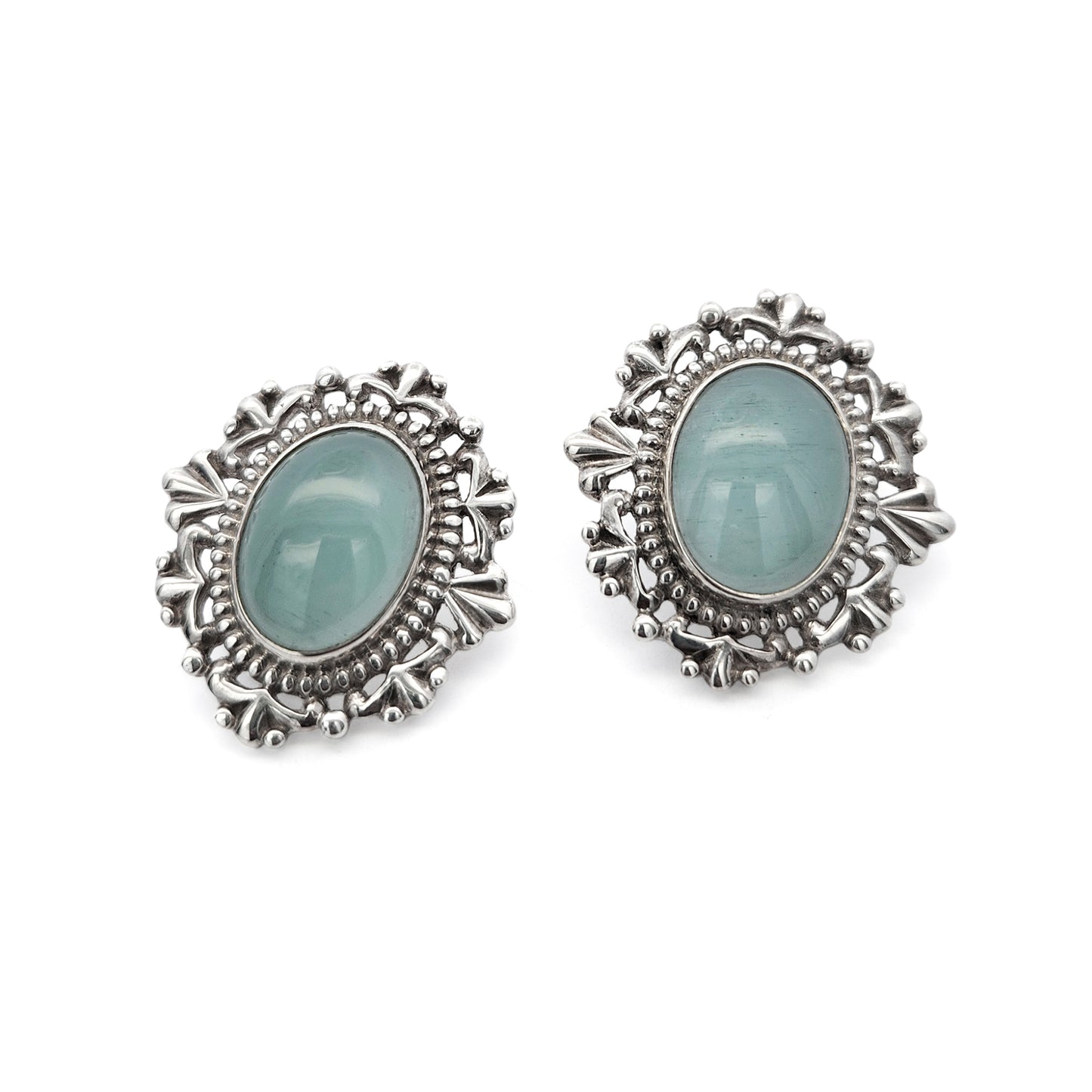 Aqua Cabochon Bezel Detailing Earrings