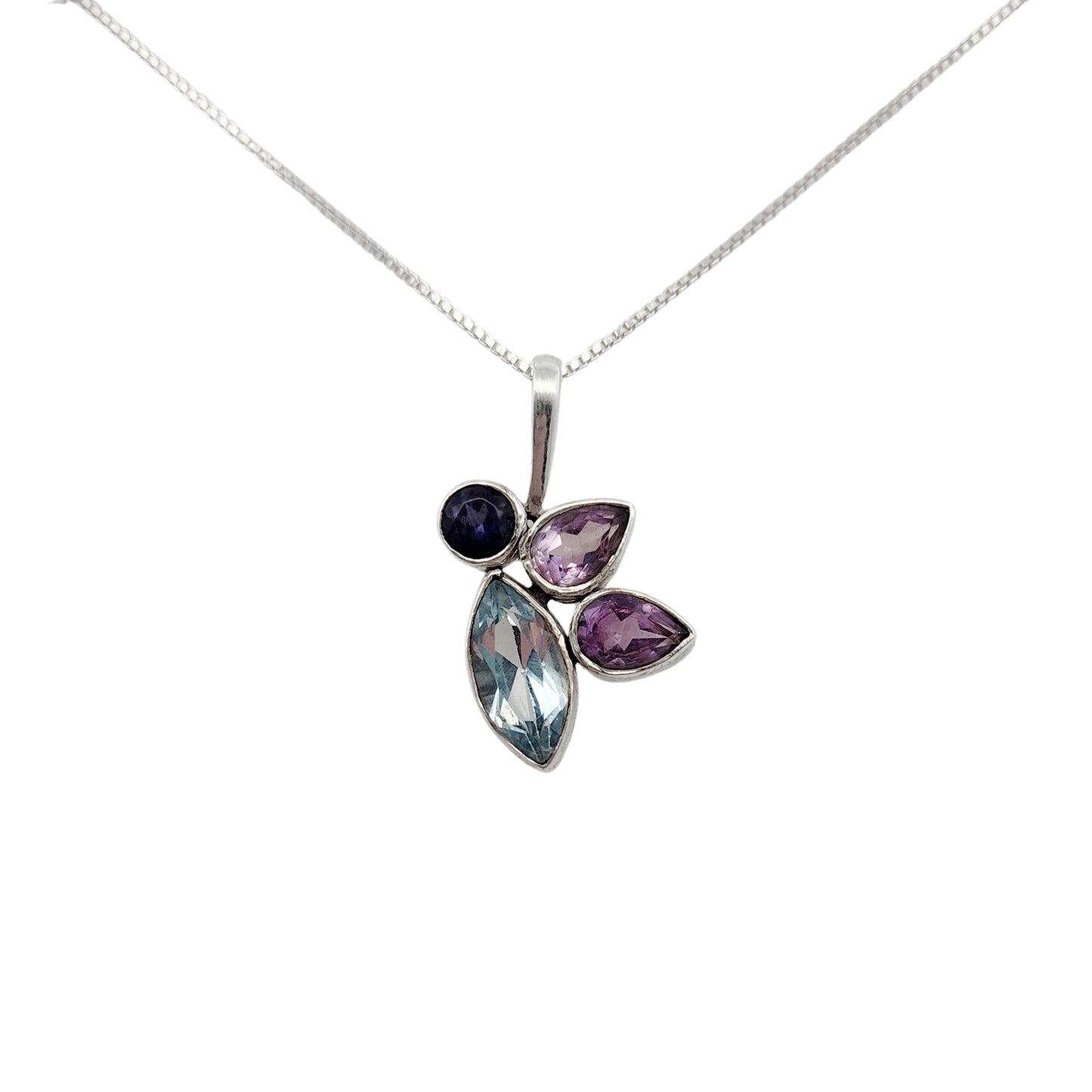 Sterling Silver Blue Topaz & Amethyst Necklace