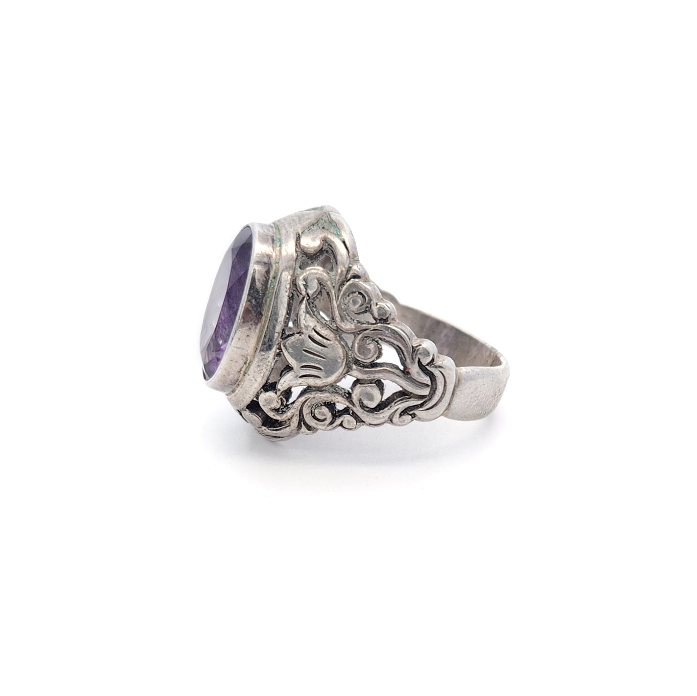Sterling Silver Amethyst Oval Tulip Ring