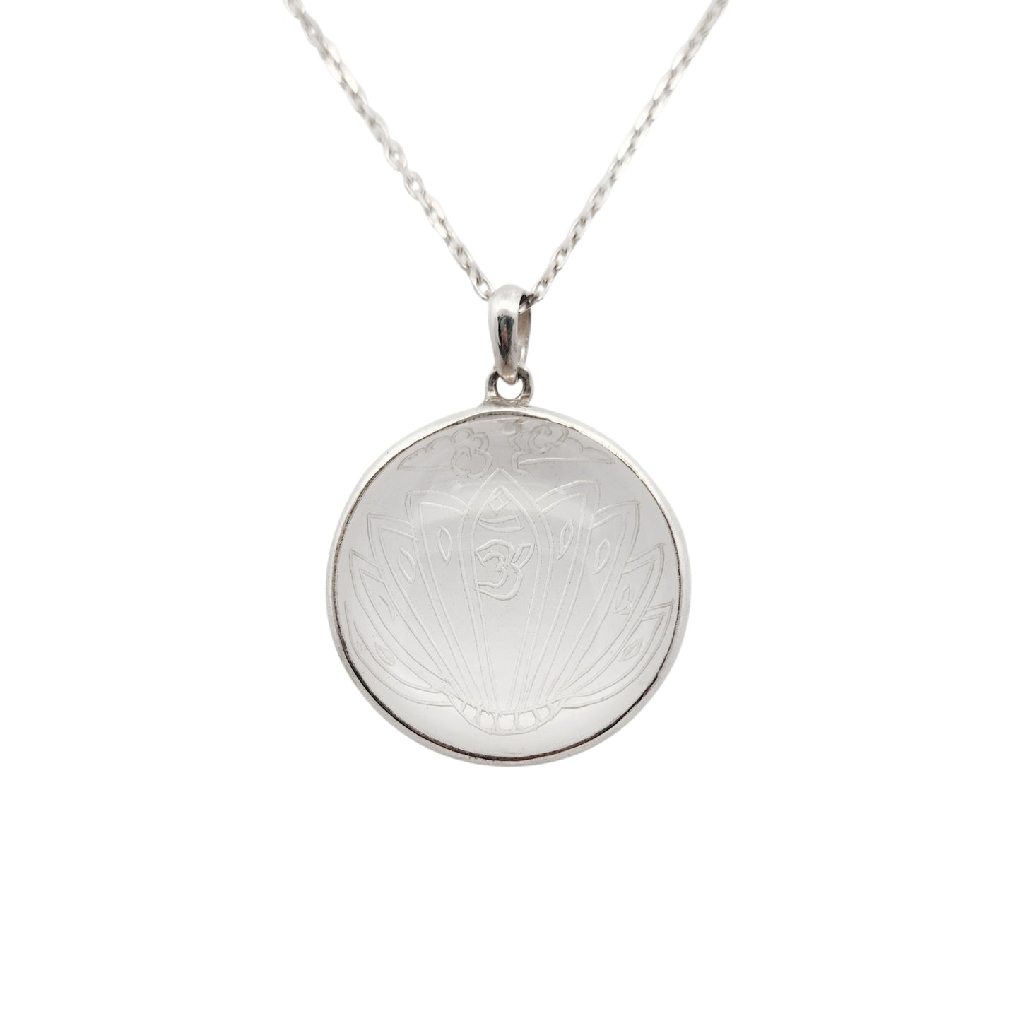 Sterling Silver Lotus Carved Quartz Necklace