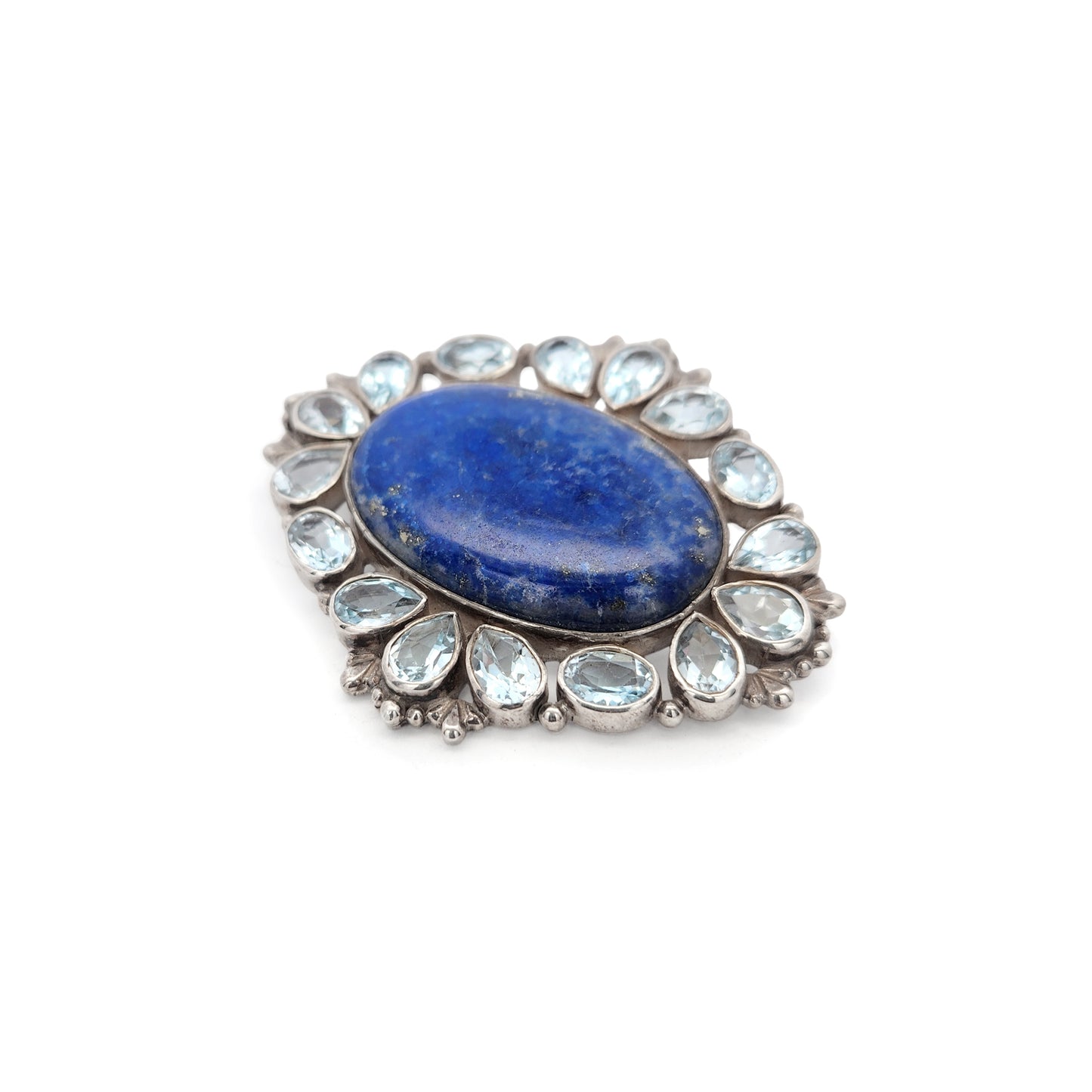 Sterling Silver Lapis & Blue Topaz Halo Brooch