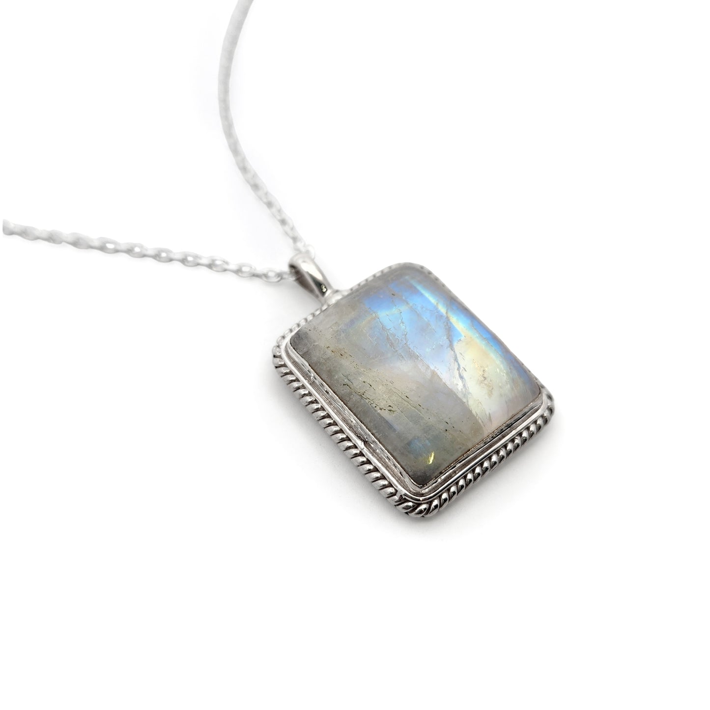 Sterling Silver Rectangular Moonstone Pendant