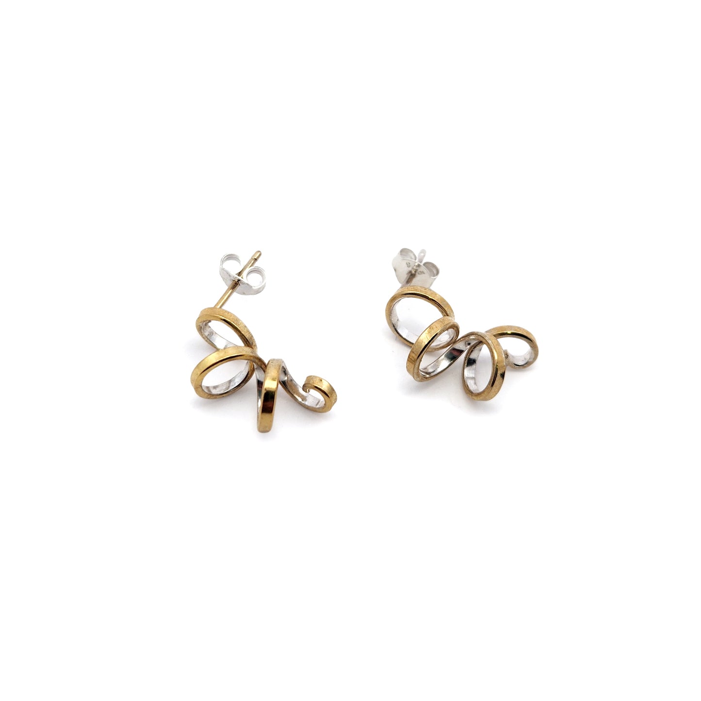 Small Silver & Gold 2-Sided Spiral Earrings