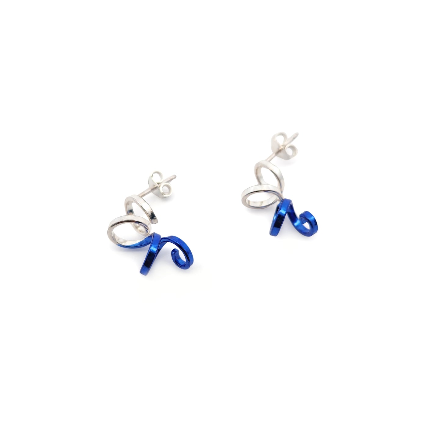 Small Silver & Blue Spiral Earrings