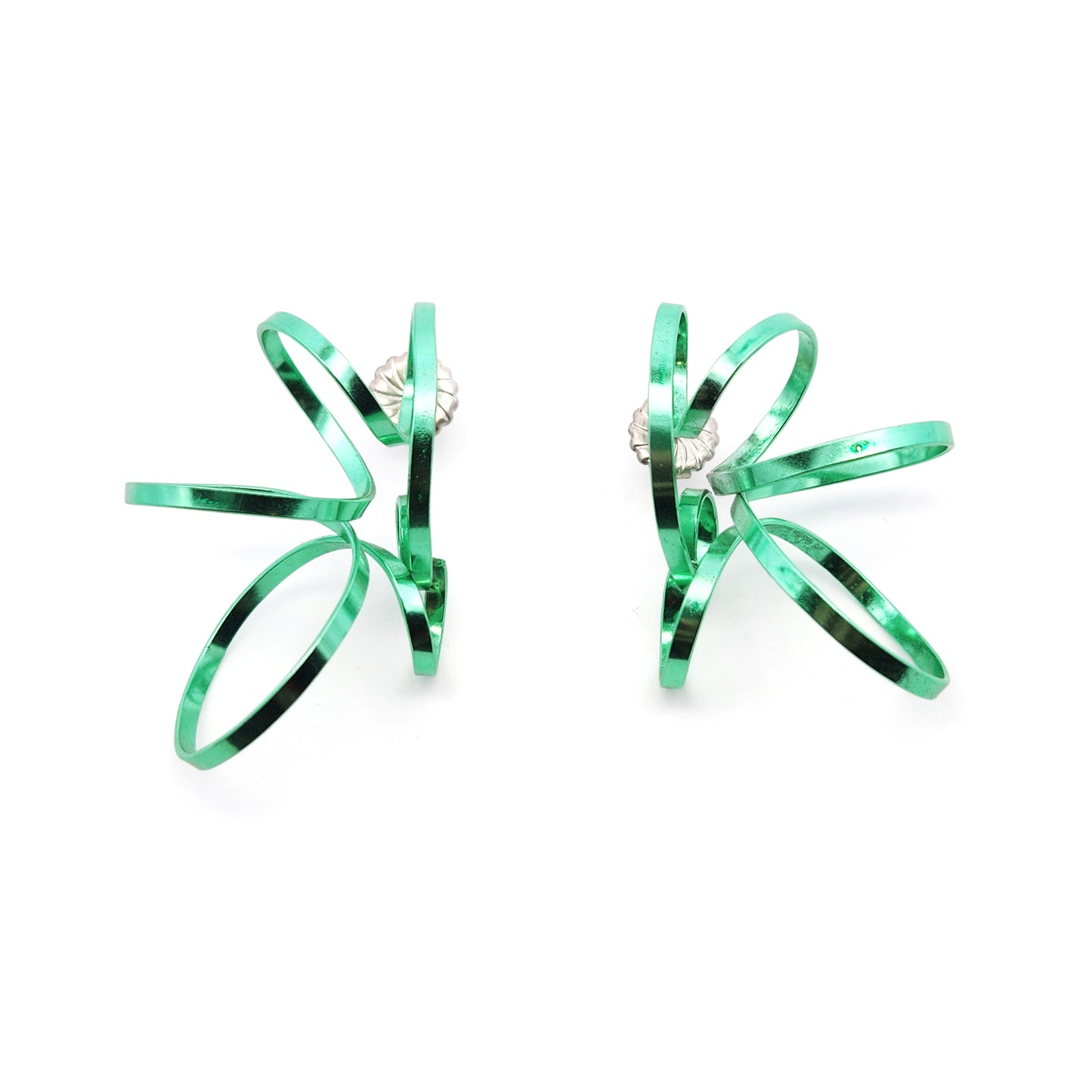 Green Ribbon Spiral Earrings