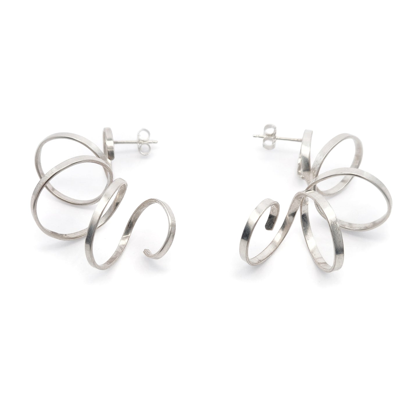 Large Silver Spiral Earrings