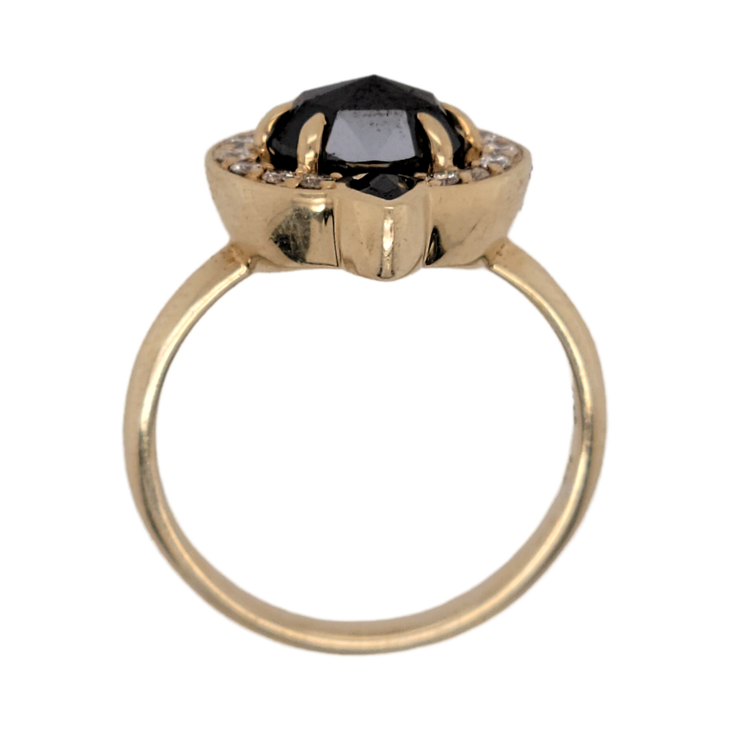 Rene - 14k Yellow Ring with 2.0ct Black Rose-Cut Diamond, Accent Canadian White Diamonds and Black Rose-Cut Pear Shape Diamonds